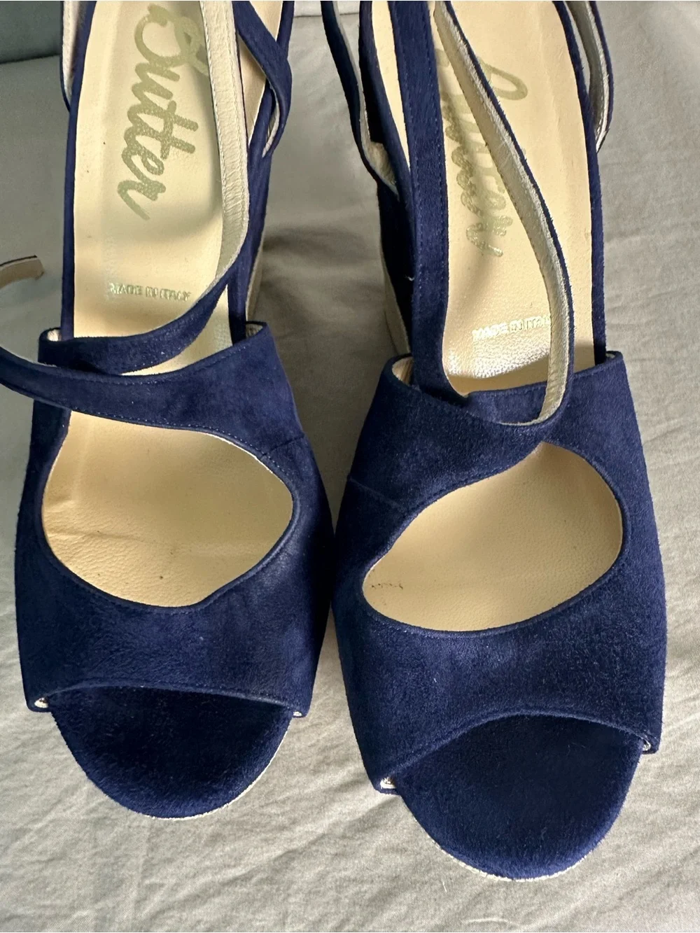 Butter Italy Navy Suede Platform Wedge Sandals Size 6.5 NWOB